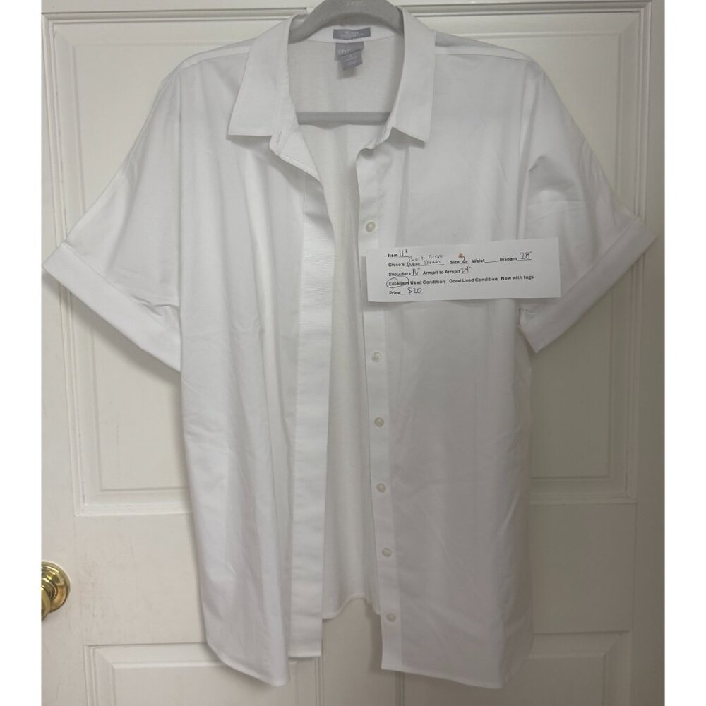 Chico’s White Button Front No Iron Short Sleeve Shirt Size 2